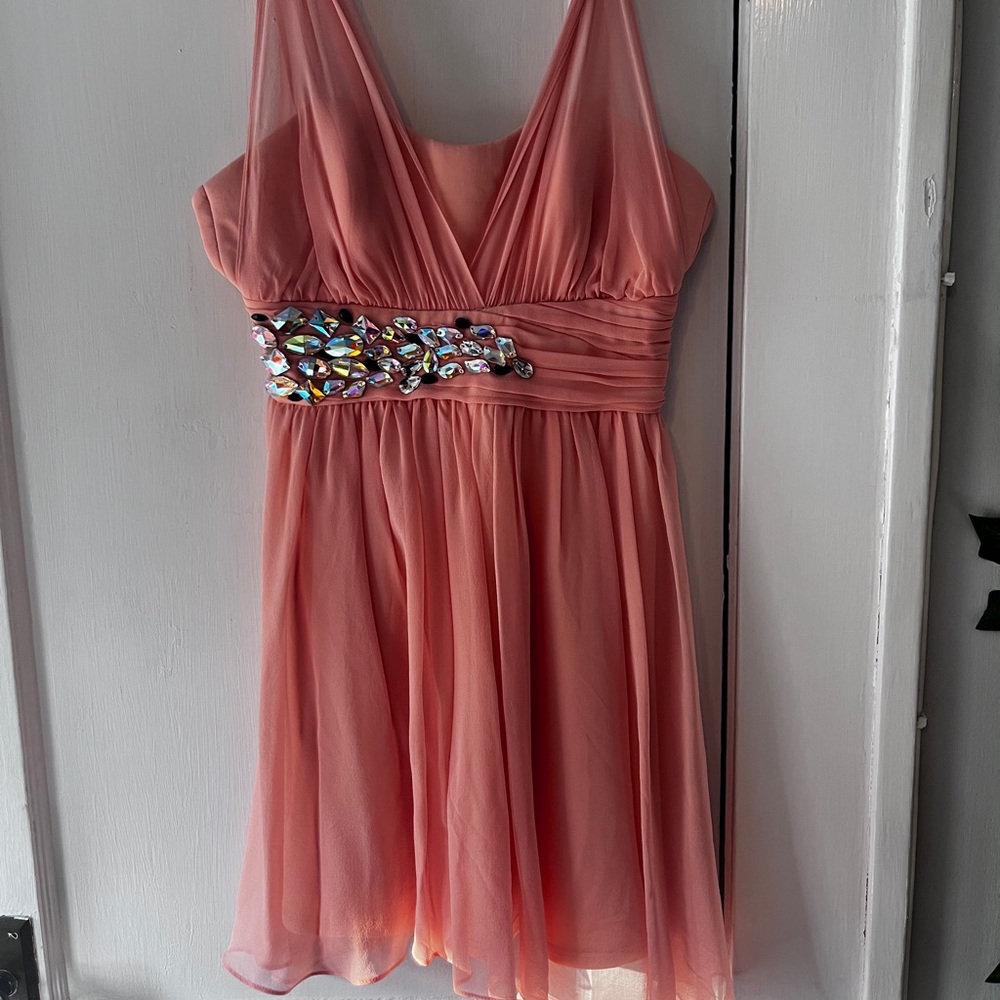 GB peach colored dress with rhinestones
